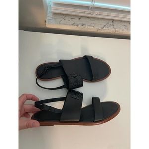 Tory Burch Black Powder Coated Leather Melinda Sandal Sz 8